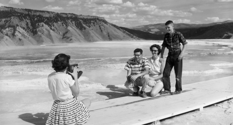 A family at Yellowstone National Park