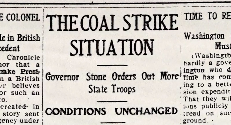 Clipping from a newspaper about The United Mine Worker strike