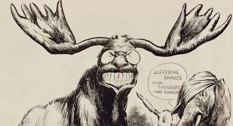 Cartoon of Theodore Roosevelt as a moose