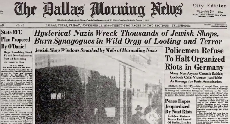 Dallas Morning News front page from November 11, 1938