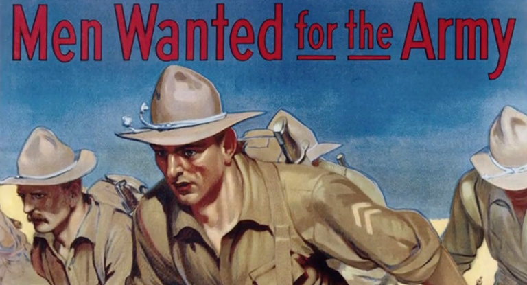 Poster during WWI that reads "Men Wanted for the Army"