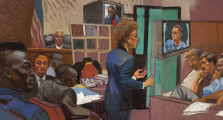 Courtroom rendering from the first Central Park Jogger trial