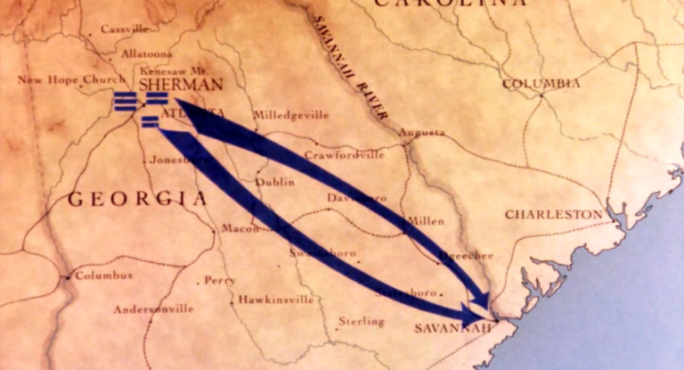 Map of Sherman's march to the sea during the Civil War