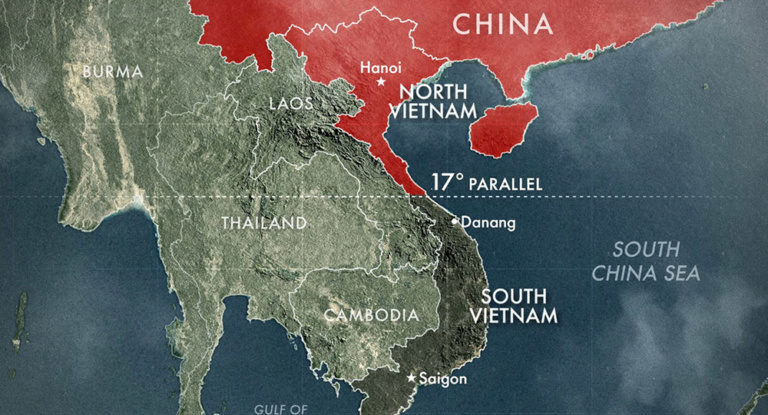 Map of how Vietnam was temporarily divided after the Geneva Conference Accords in 1954